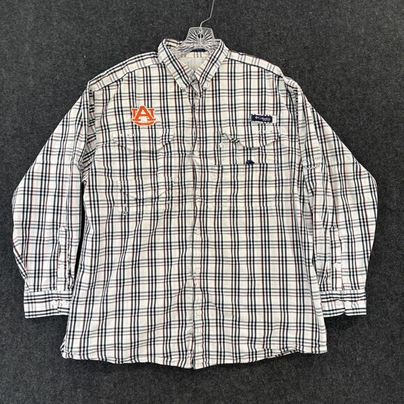 Auburn Tigers Shirt Men's XL White Plaid Football Vented Omni-Shade Pockets - Picture 1 of 10
